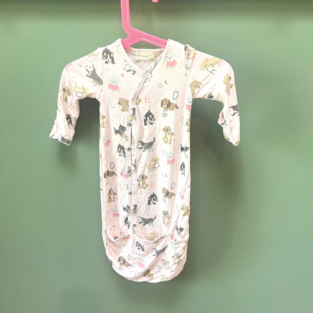 Tullabee Baby‎ 0-3M Pink Puppy Dog Alphabet Print Sleeper Gown Snap Romper
